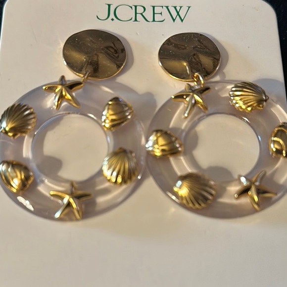 J. Crew Gold and Clear Shell Pierced Earrings NWT - Picture 3 of 5